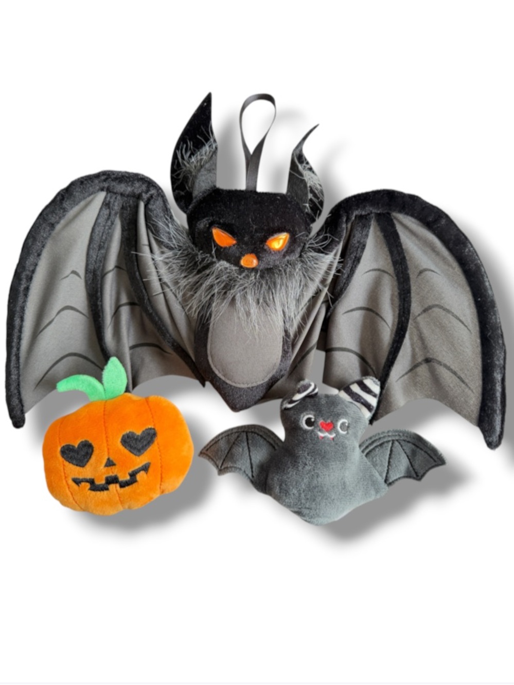 Halloween Hanging Bat + Mini Bat & Pumpkin Plush Dolls Bundle